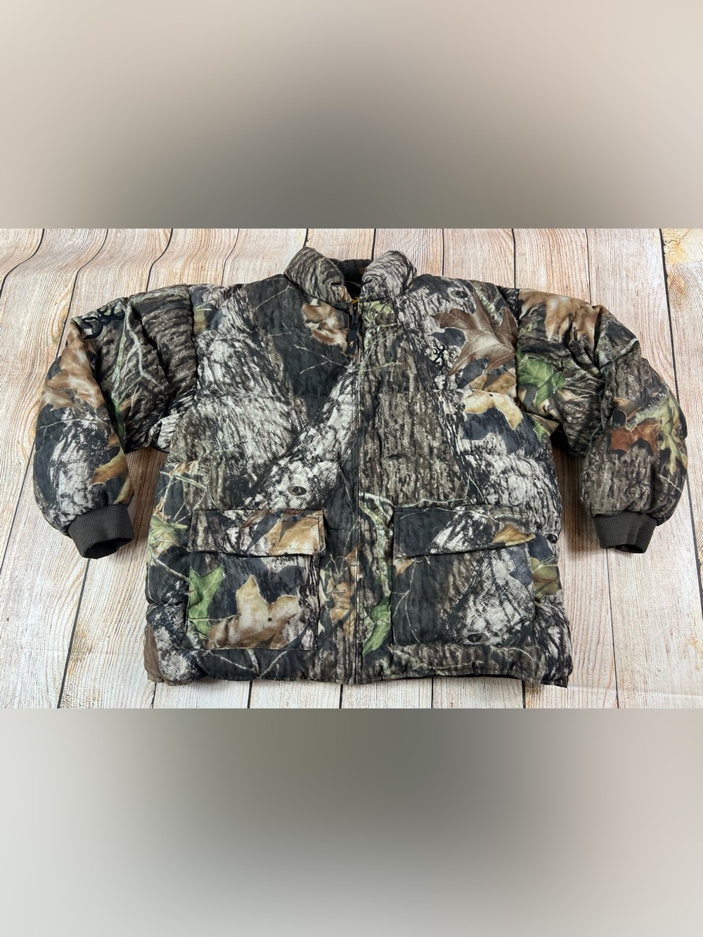 Browning Hunting Mossy Oak Camo Puffer Down Coat Full Zip Jacket Youth XL